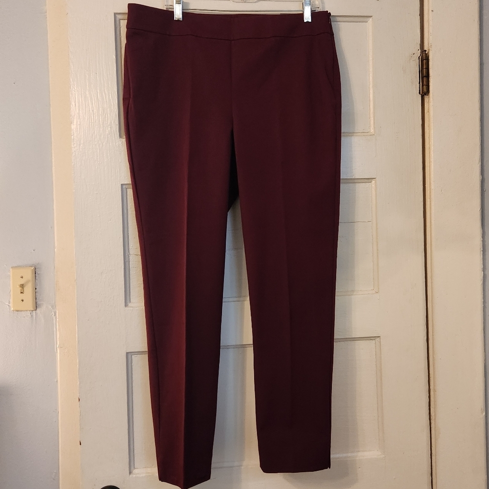 Talbots Women's Pants Chatham Ankle Burgundy Maroon At Waist, Slim Leg Sz 14 NWT